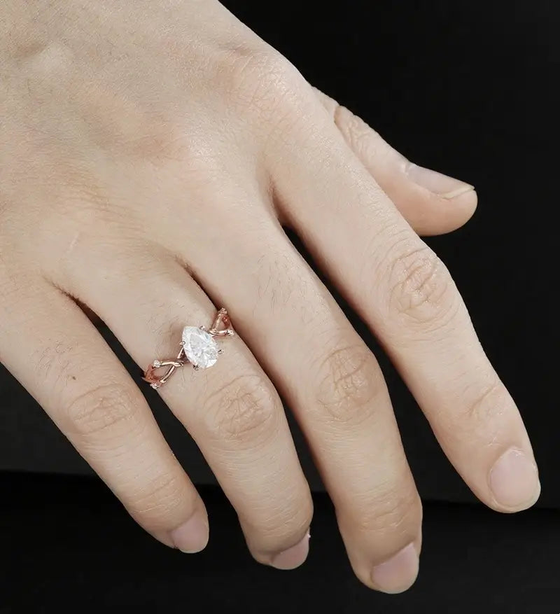 Pear Shaped Moissanite Engagement Ring Solid Gold Ring Anniversary Diamond Wedding Ring Vintage Ring Unique Bridal Ring For Her