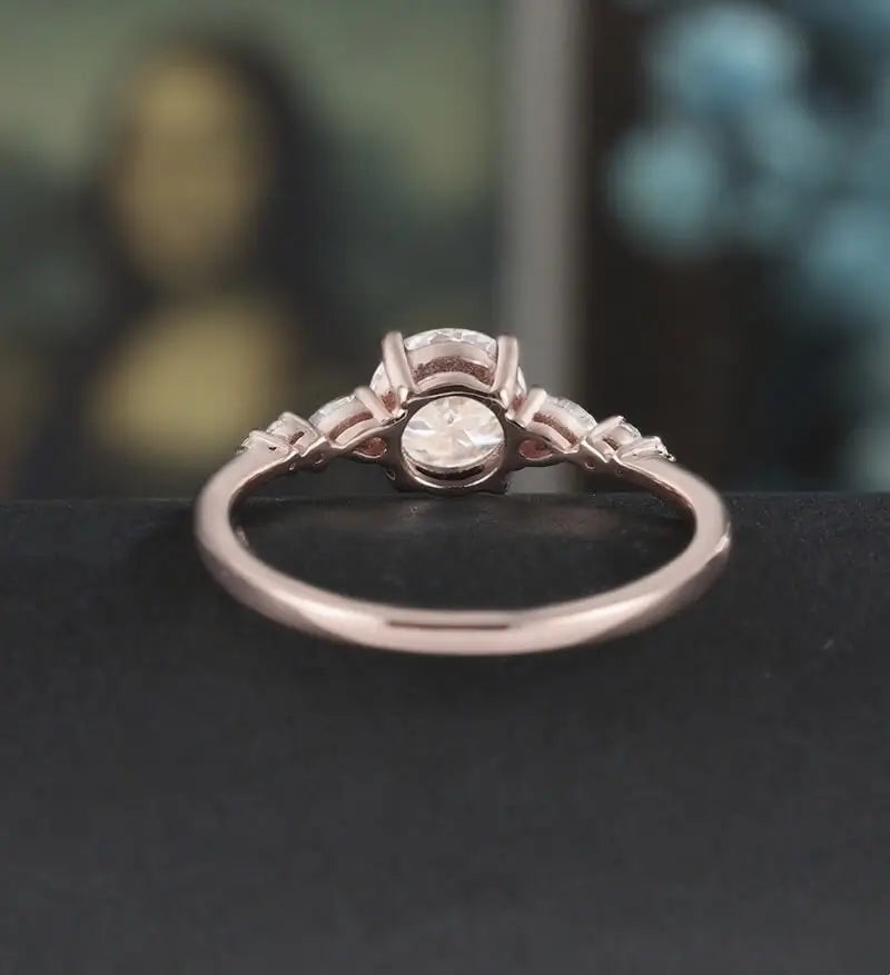 Round Cut Moissanite Engagement Ring Pear Shaped Diamond Wedding Ring Vintage Rose Gold Bridal Ring Promise Anniversary Ring Gift for Her