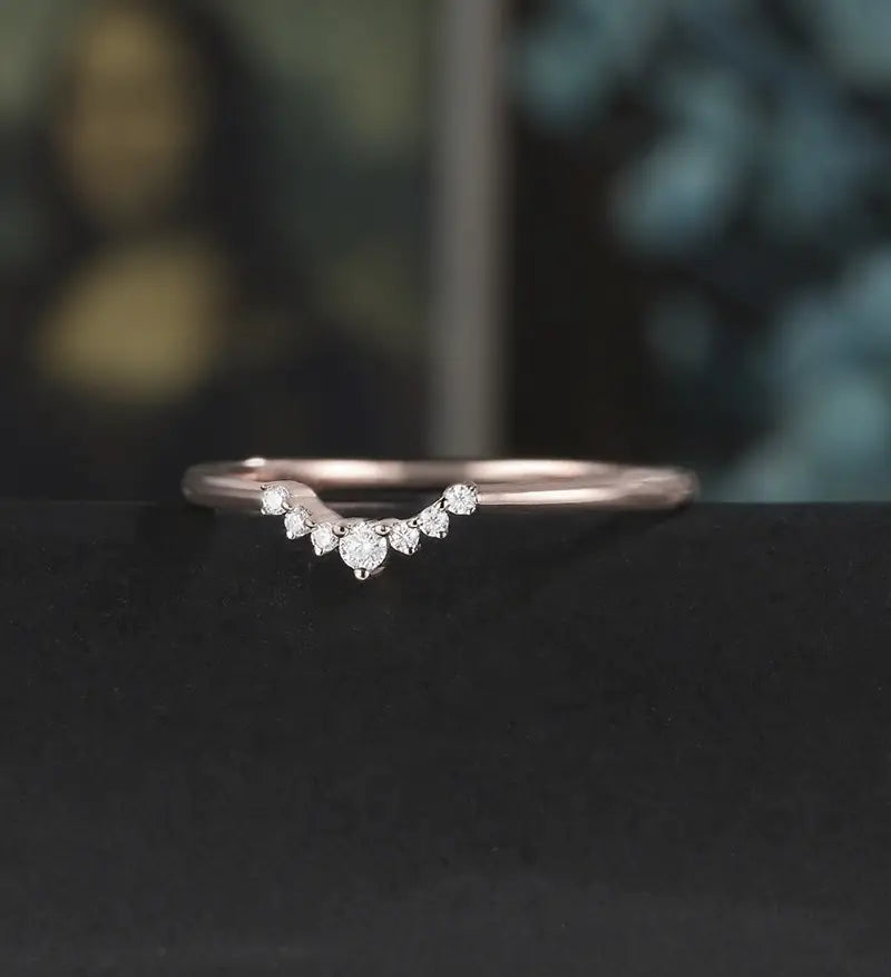 Moissanite Diamond Wedding Bnad Solid Gold Matching Band Marquise Lab Diamond Curved Ring Anniversary Bridal Ring For Her