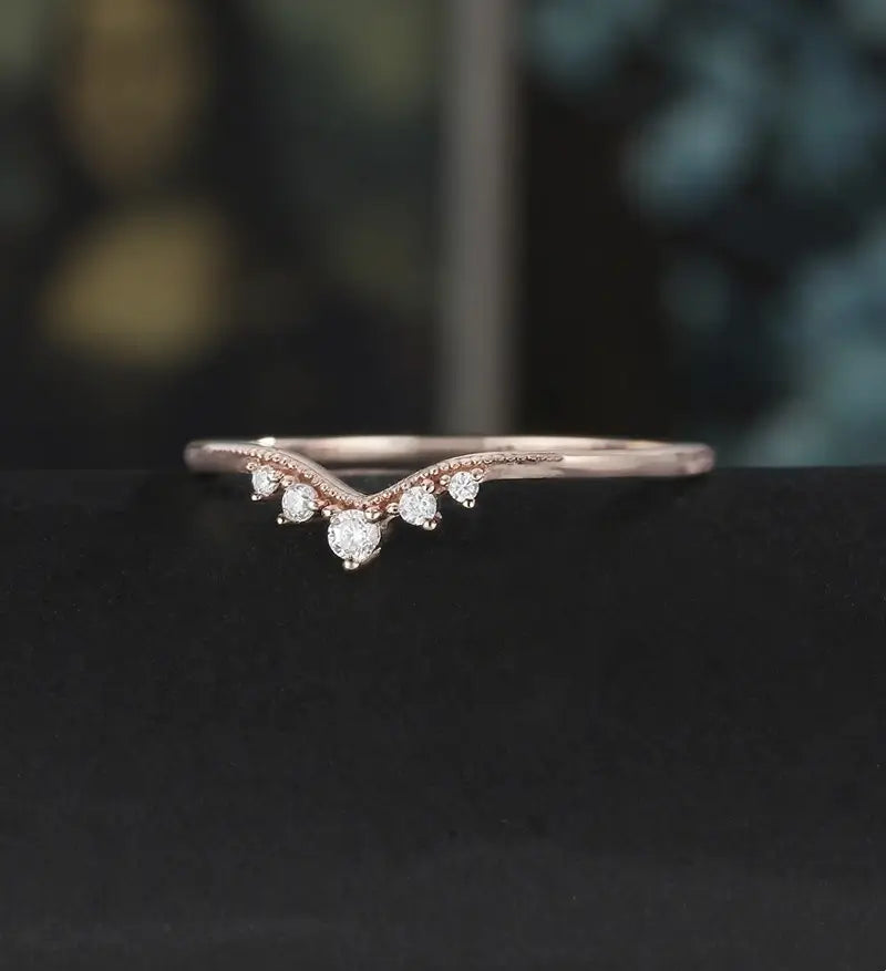 Round Moissanite Wedding Band Diamond Matching Bnad Vintage Solid Gold Promise Ring Promise for Her Anniversary Bridal Ring Stacking art deco ring