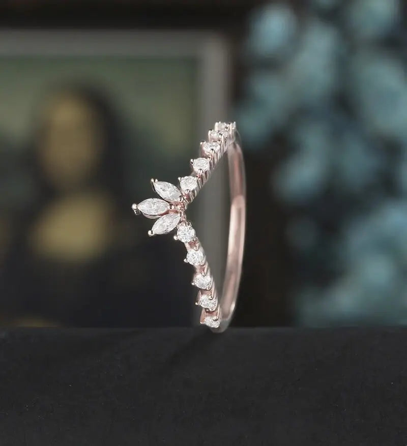 Marquise Moissanite Wedding Bnad Solid Gold Diamond Ring Anniversary Wedding Ring Promise Bridal Ring For Her