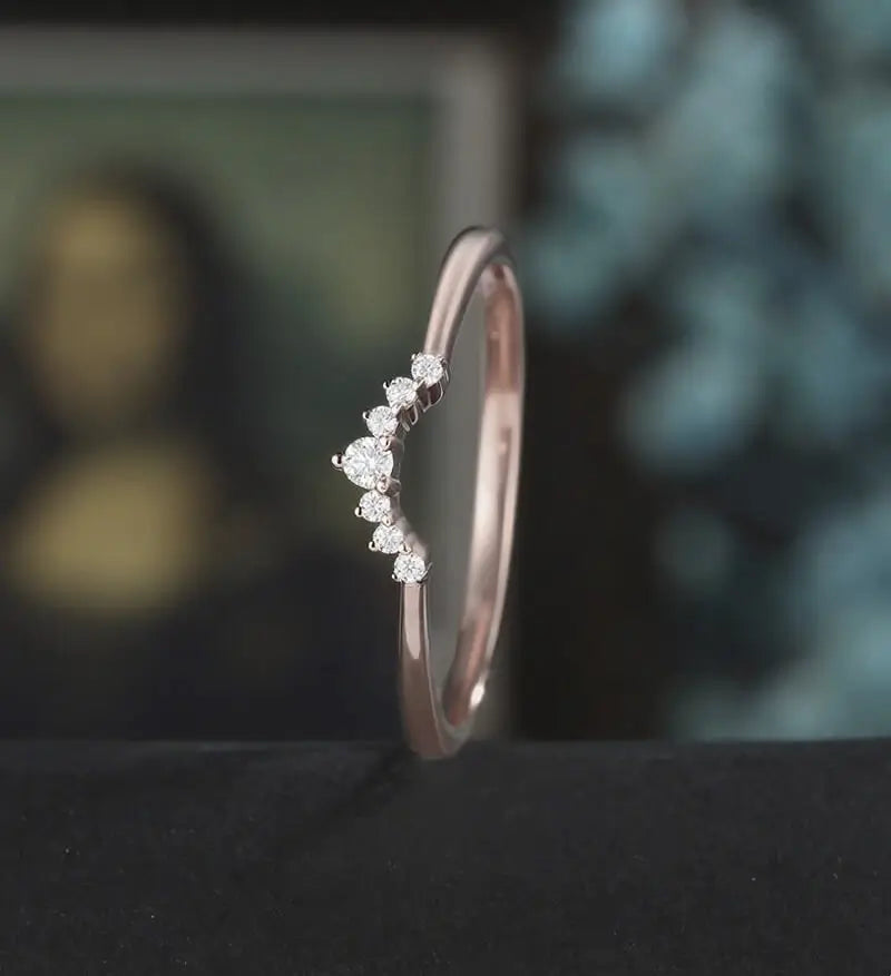Moissanite Diamond Wedding Bnad Solid Gold Matching Band Marquise Lab Diamond Curved Ring Anniversary Bridal Ring For Her