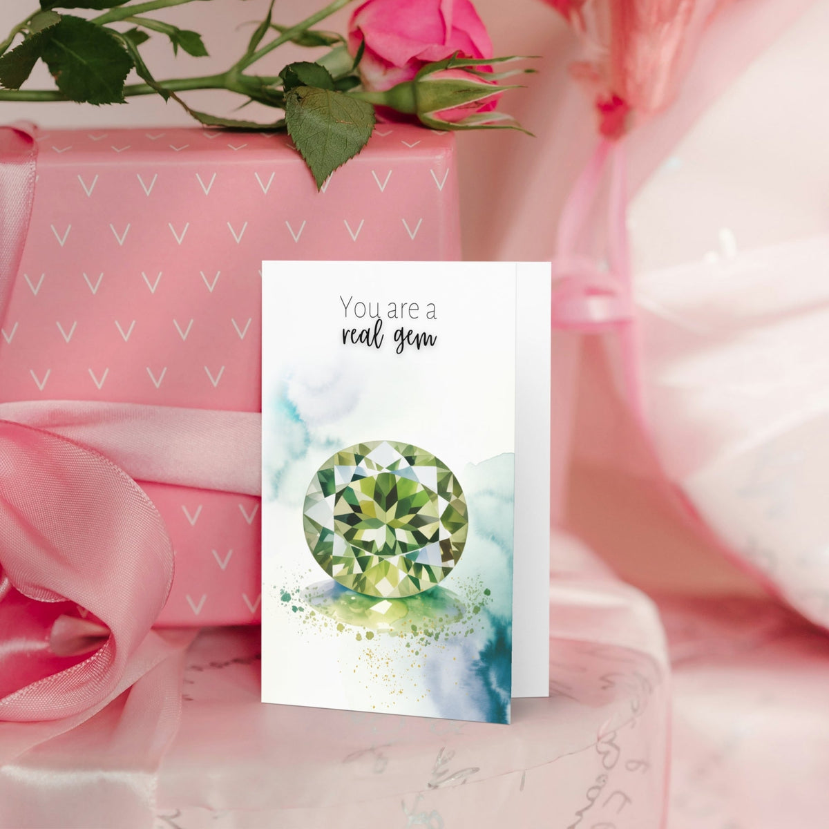 You are a real gem | Watercolor Oval Peridot Greeting Card