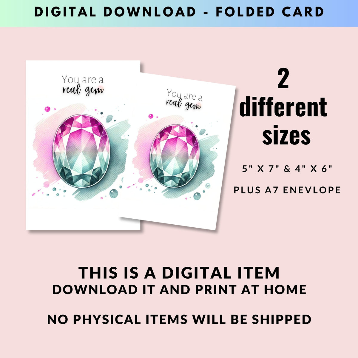 You are a real Gem | Watercolor Oval Bi-color Tourmaline Folded Card
