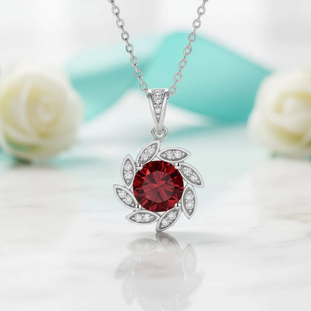 1.0 Ct Ruby Flower Pendant Necklace