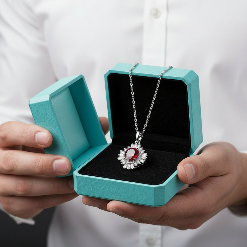 1.0 Ct Ruby Sunflower Pendant Necklace