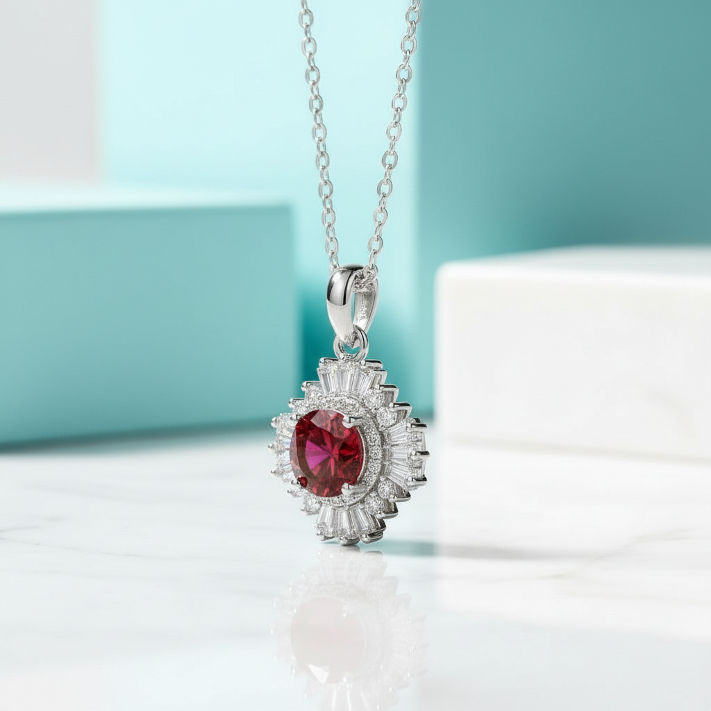 1.0 Ct Ruby Sunflower Pendant Necklace