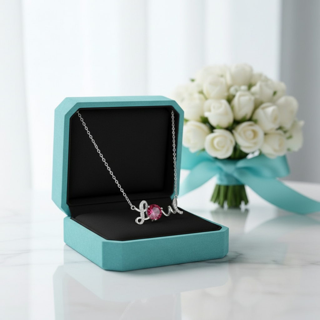 1.0 Ct Round Cut Ruby Love Necklace Birthstone