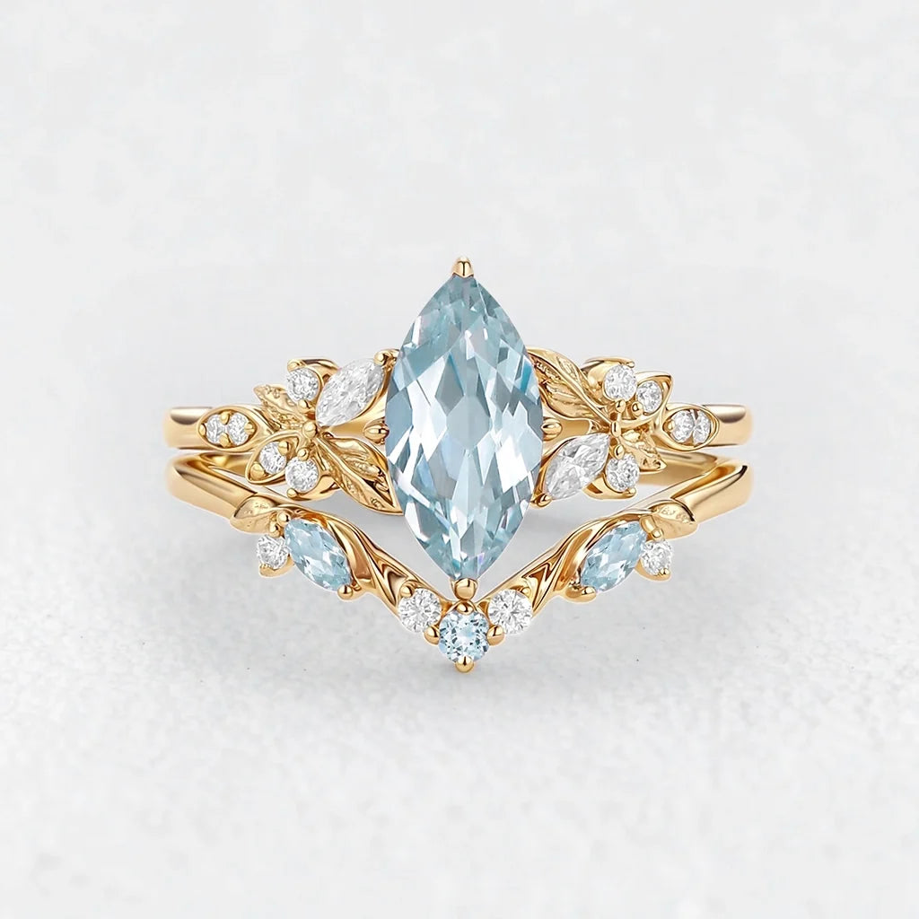Marina’s Tide | Marquise Aquamarine Bridal Set 2pcs