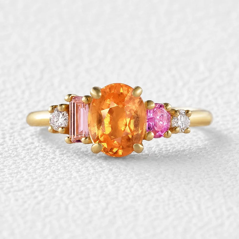 Flora’s Bouquet | Multistone Birthstone Ring – Garnet, Sapphire, Tourmaline & Moissanite
