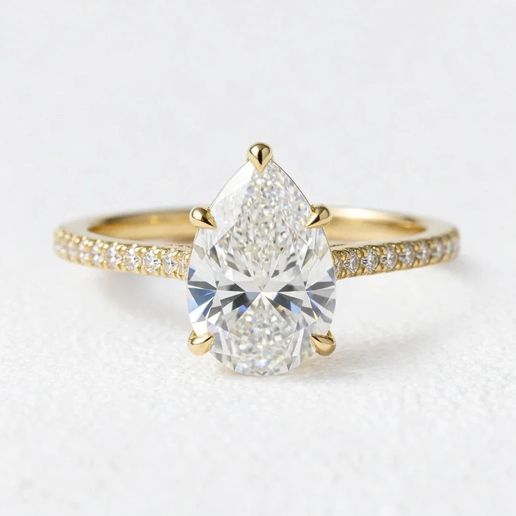 Aurelia's Radiance | 1.5CT Pear Diamond Pavé Solitaire Engagement Ring