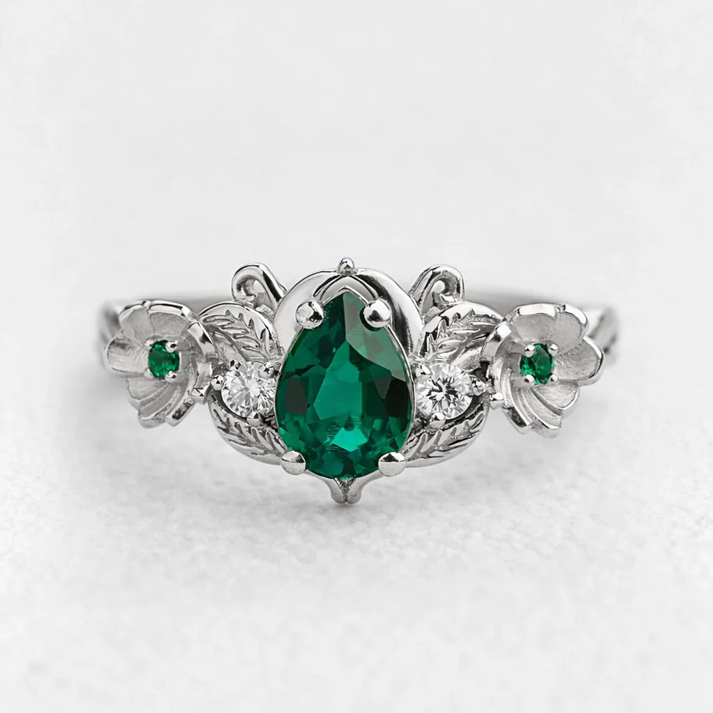 Flora’s Bloom | Natural Emerald Floral Bridal Set 2pcs