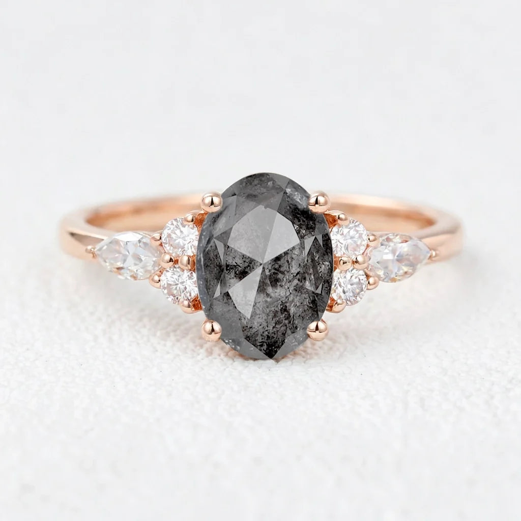 Isadora’s Guard | 1CT Vintage Oval Salt & Pepper Diamond Mixed Engagement Ring
