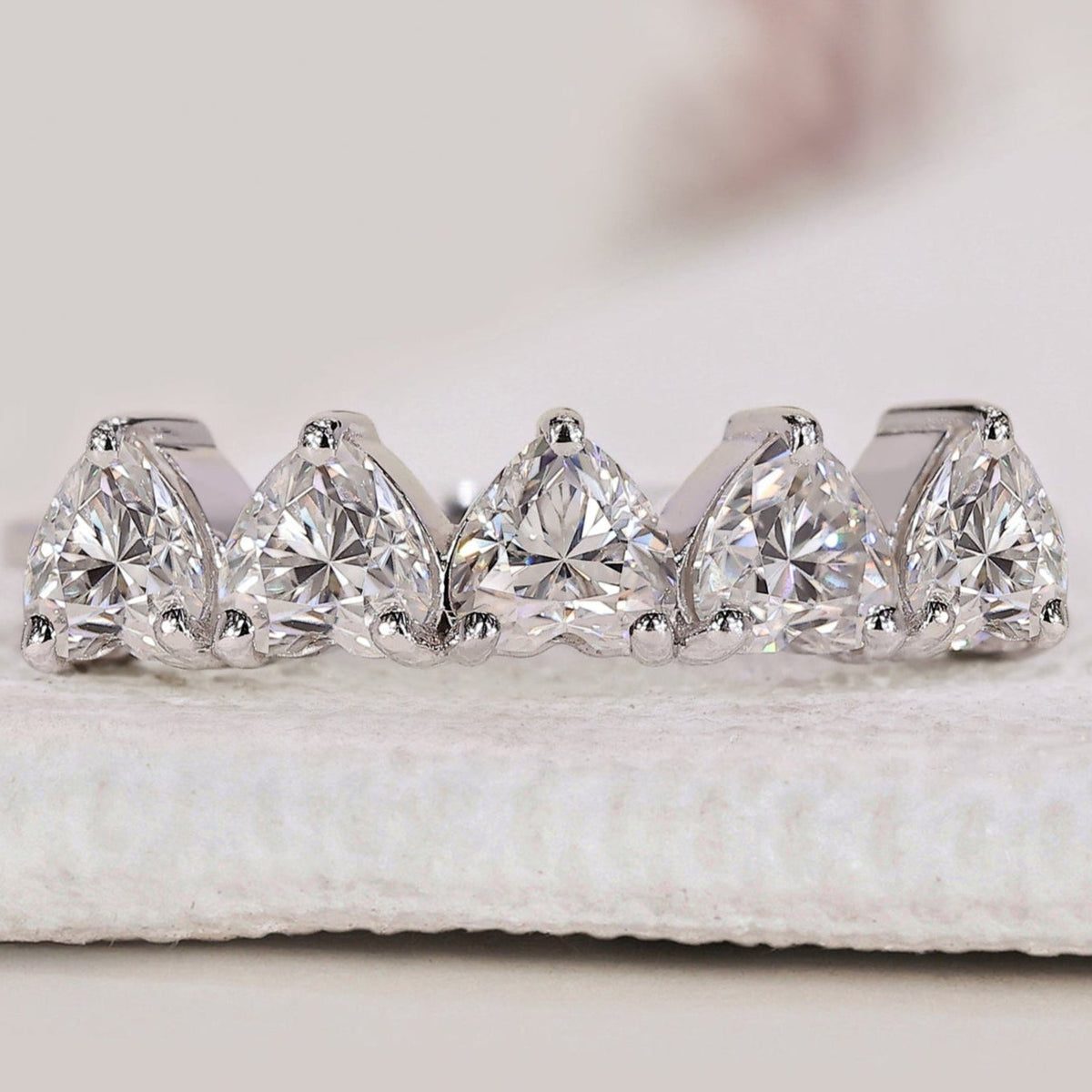 Five Stone Heart Shaped Diamond Band