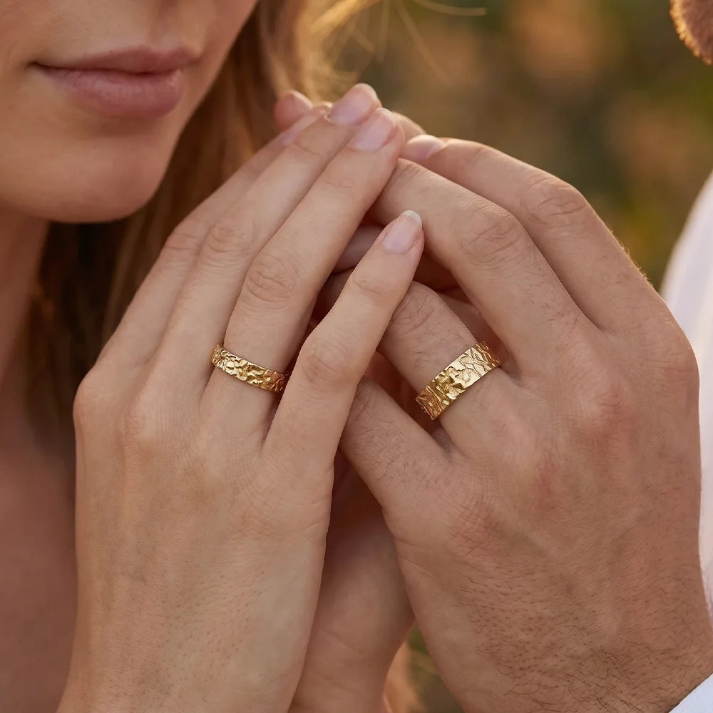 Genevieve‘s Bedrock | Stone Textured Wedding Band Duo