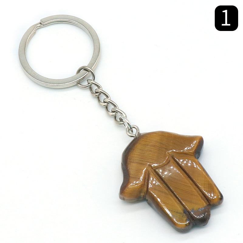 Natural Stone Crystal Keyring - Hamsa Hand -  Spiritual Gift Protection  - New!