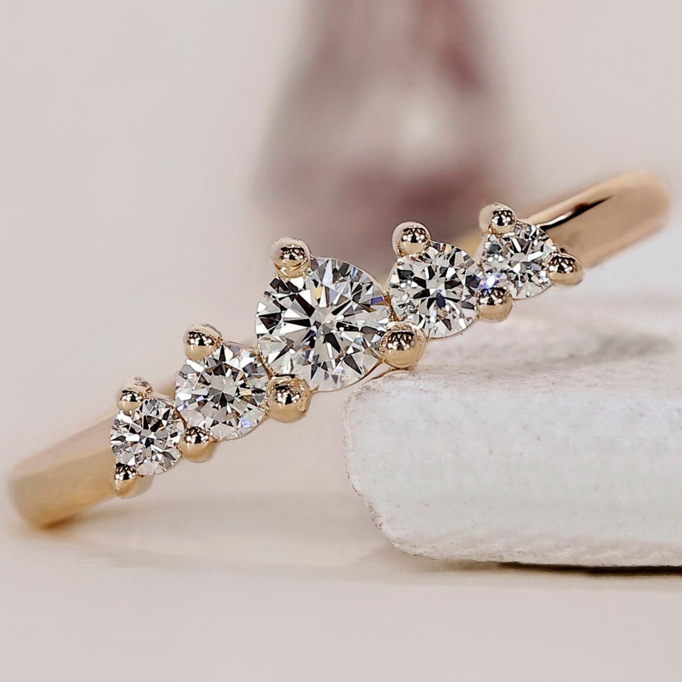 5 Stone Diamond Wedding Band - Yellow Gold
