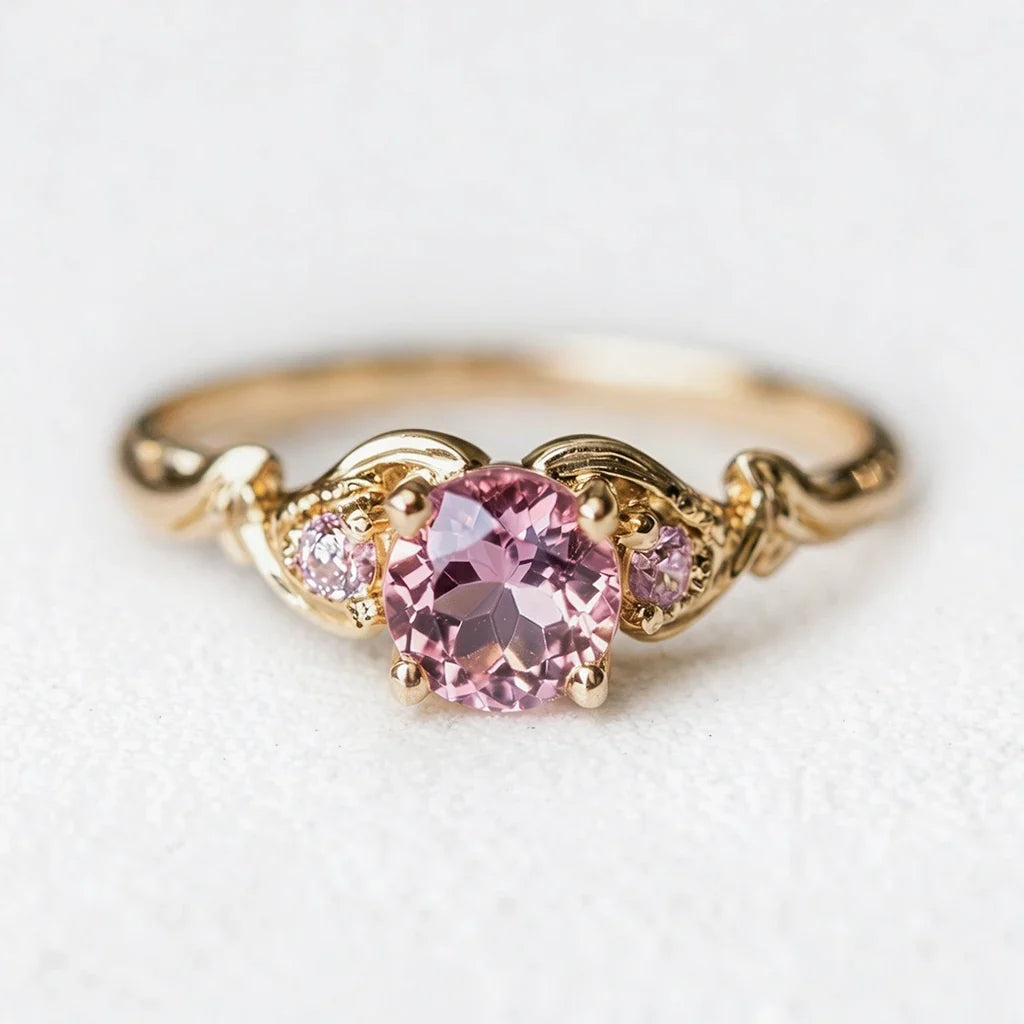 Rosalind’s Enclave | Round Pink Sapphire Foliage Engagement Ring
