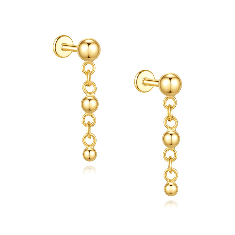 S925 Sterling Silver Gold Plated Ball Chain Dangle Flat Back Cartilage Earring