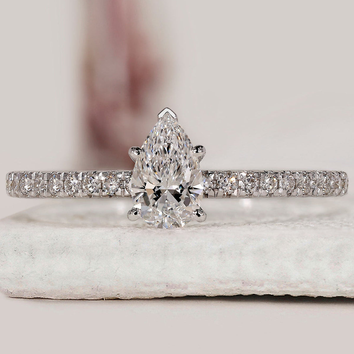 Pear Cut Engagement Ring in Pave Setting