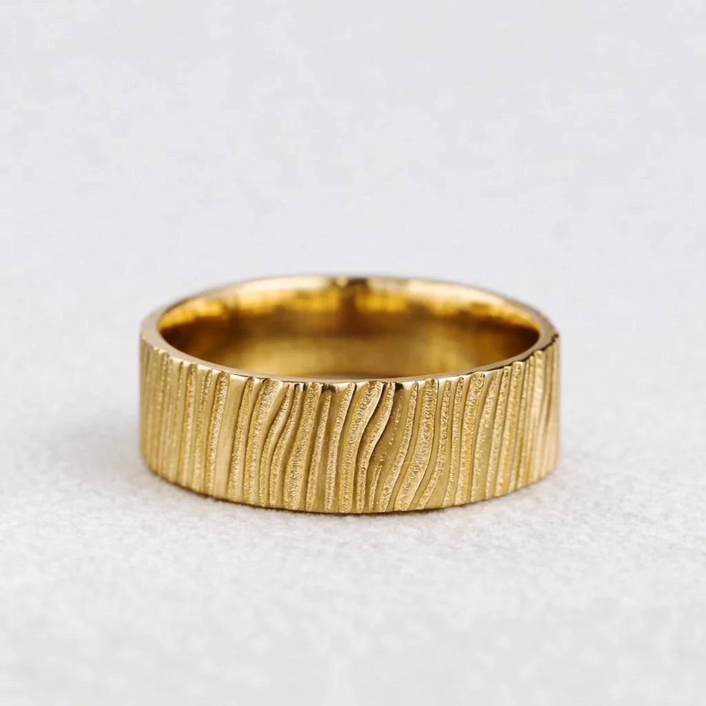 Oak Grain | 7MM Hand-Carved Wood Texture Men’s Wedding Band