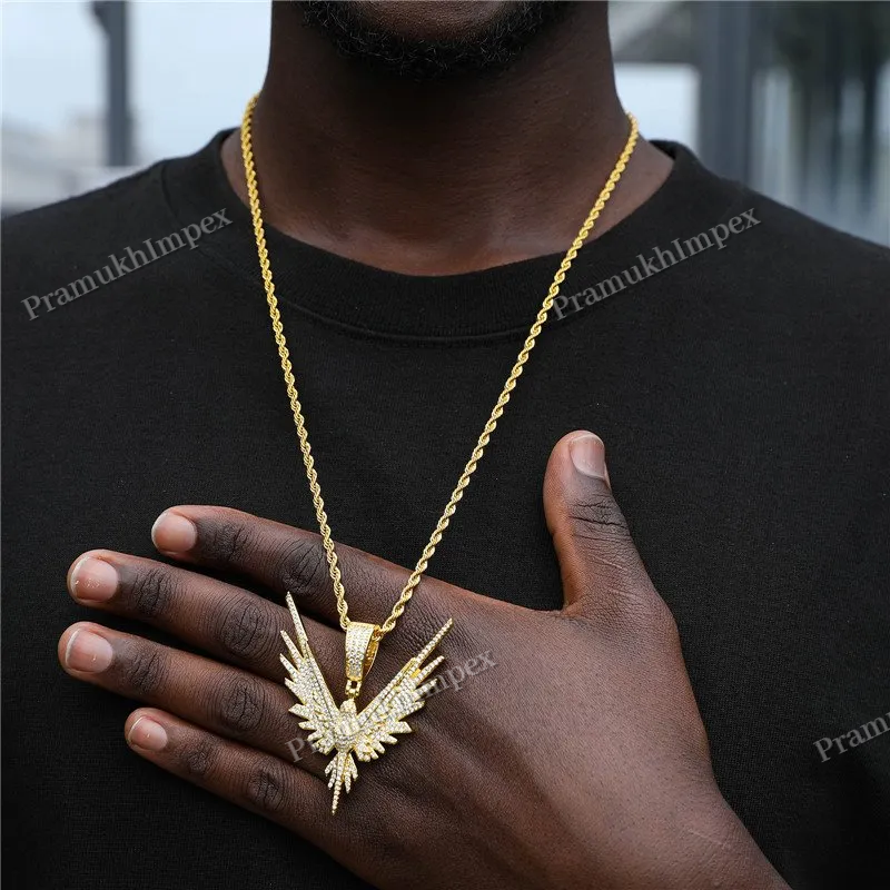 Custom Handmade Moissanite Studded 925 Silver Gold Plated Eagle Necklace