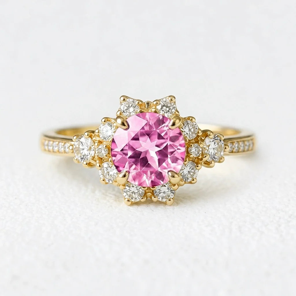 Marina’s Embrace | Round Pink Sapphire Engagement Ring