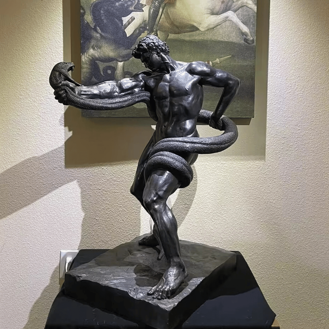 THE WRESTLER | Greek Warrior and Serpent Bronze Sculpture