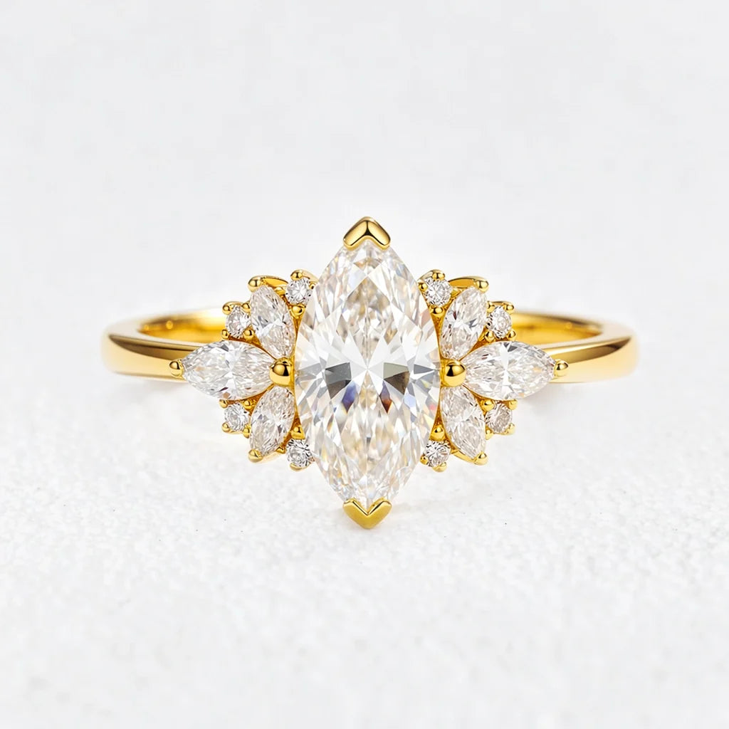 Aurora’s Wings | Marquise Diamond Cluster Engagement Ring