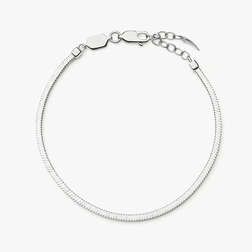 White Gold Plated Silver Square Snake Chain Bracelet
