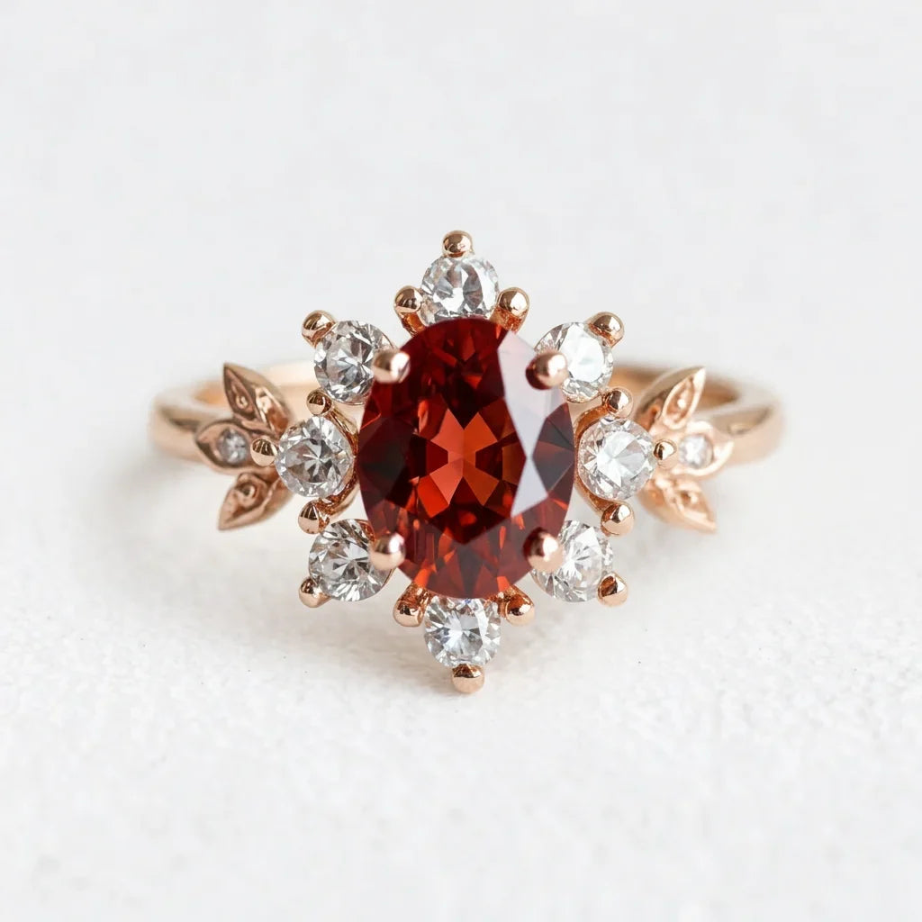 Valentina’s Flame | 1CT Vintage Oval Ruby Halo Engagement Ring