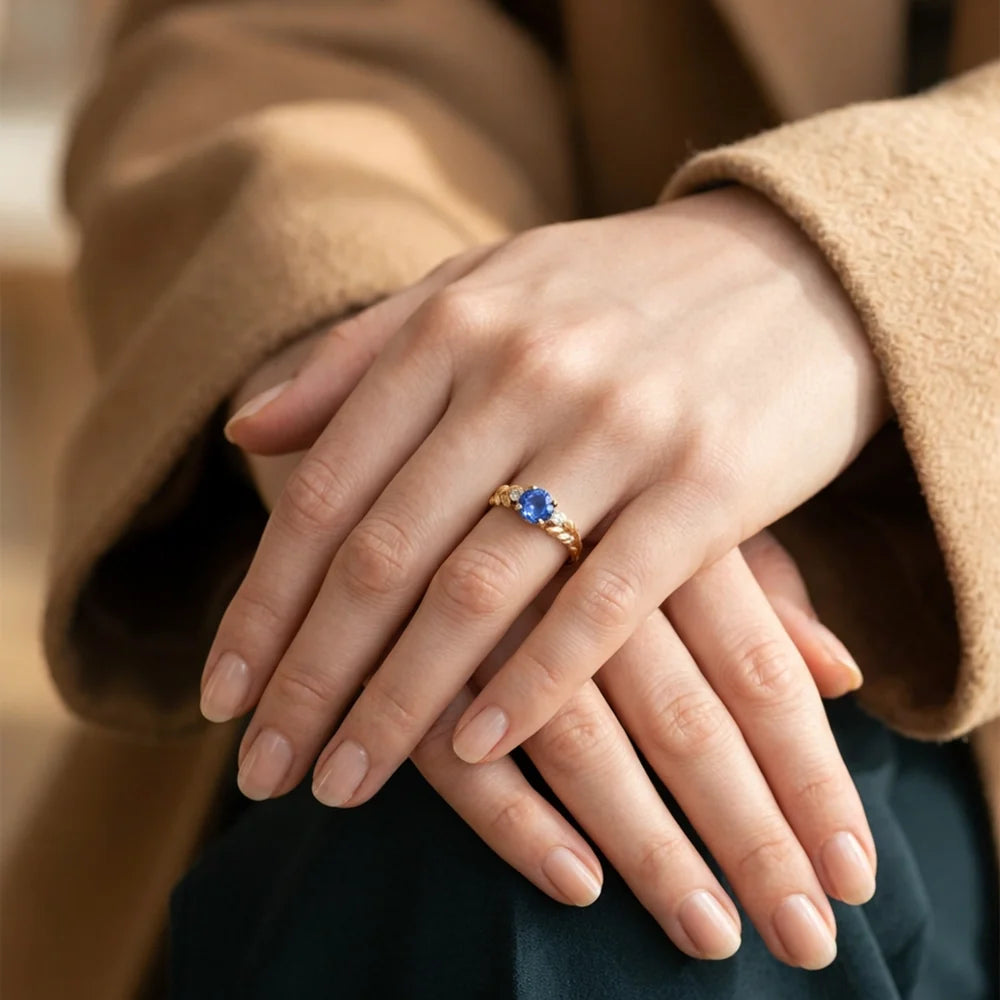Iris’s Twilight | Round Blue Sapphire Solitaire Engagement Ring