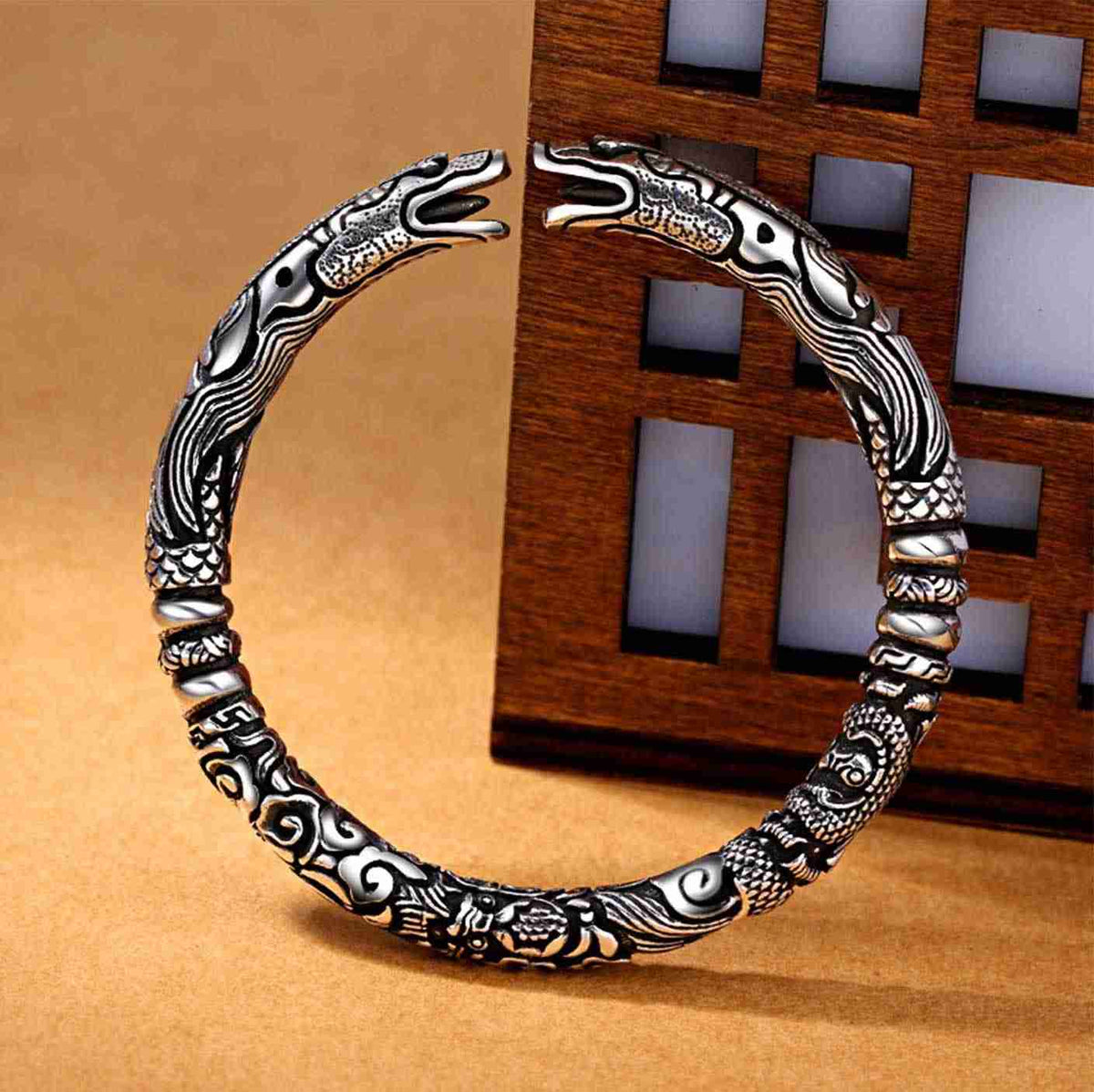 Handmade Thai Silver Open Cuff Dragon Bracelet