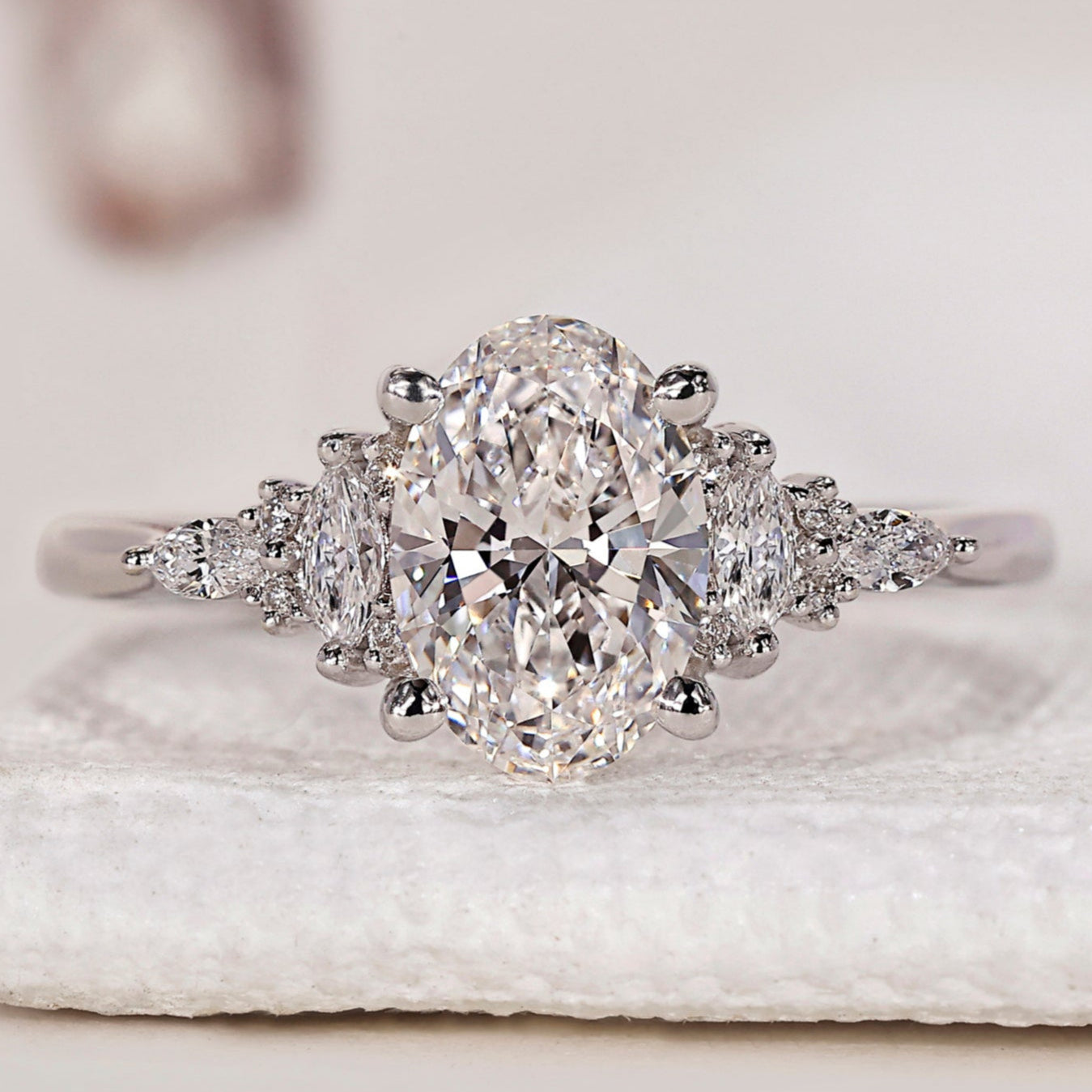 Oval Shape Engagement Ring - White Gold