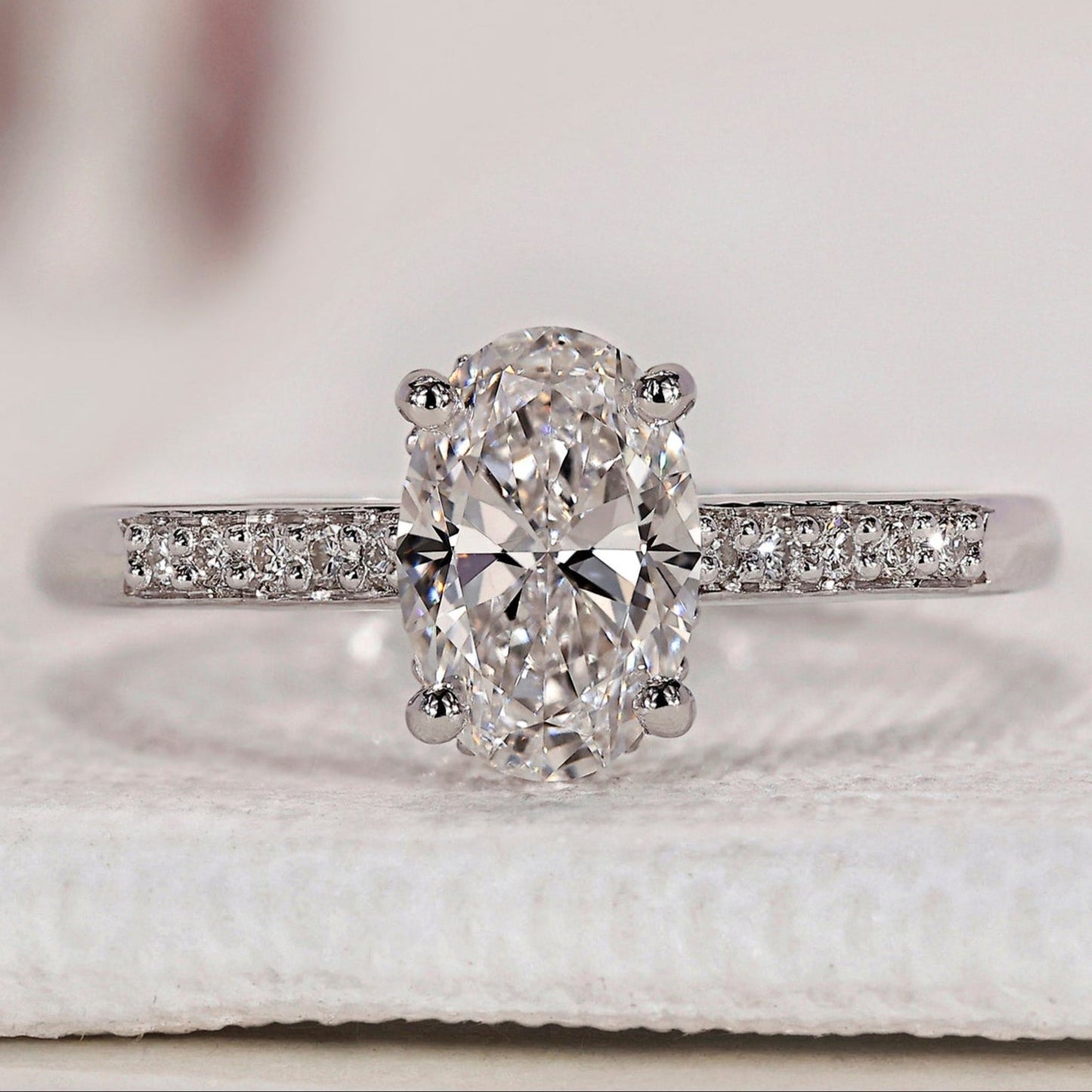 Oval Hidden Halo Engagement Ring - Pave Setting