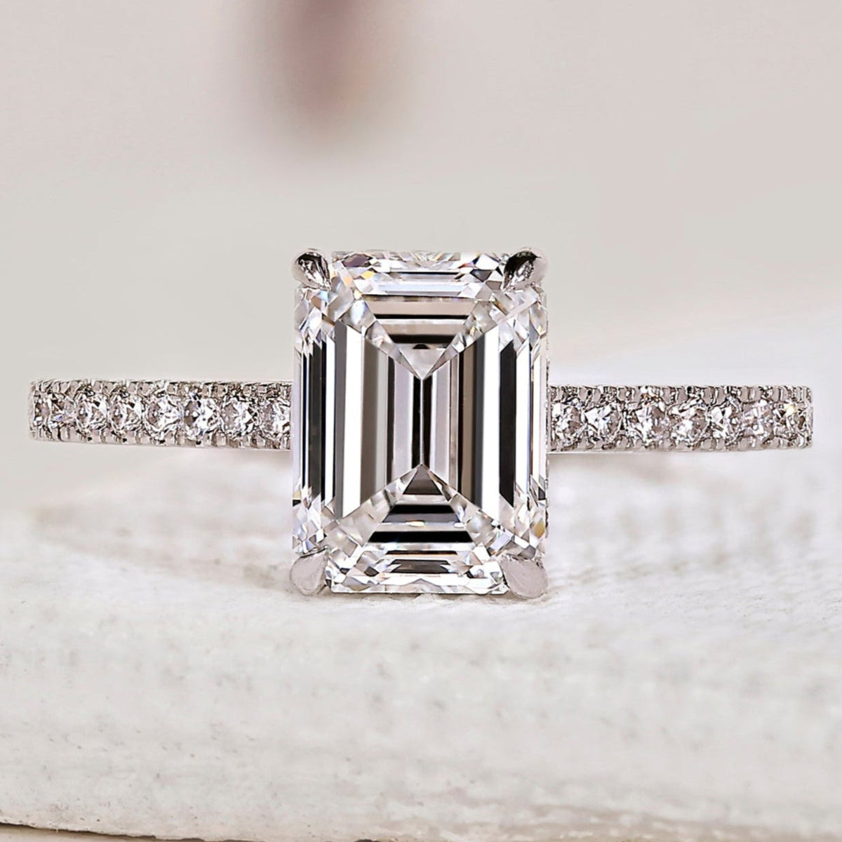 Emerald Cut Diamond Engagement Ring In Pave Setting