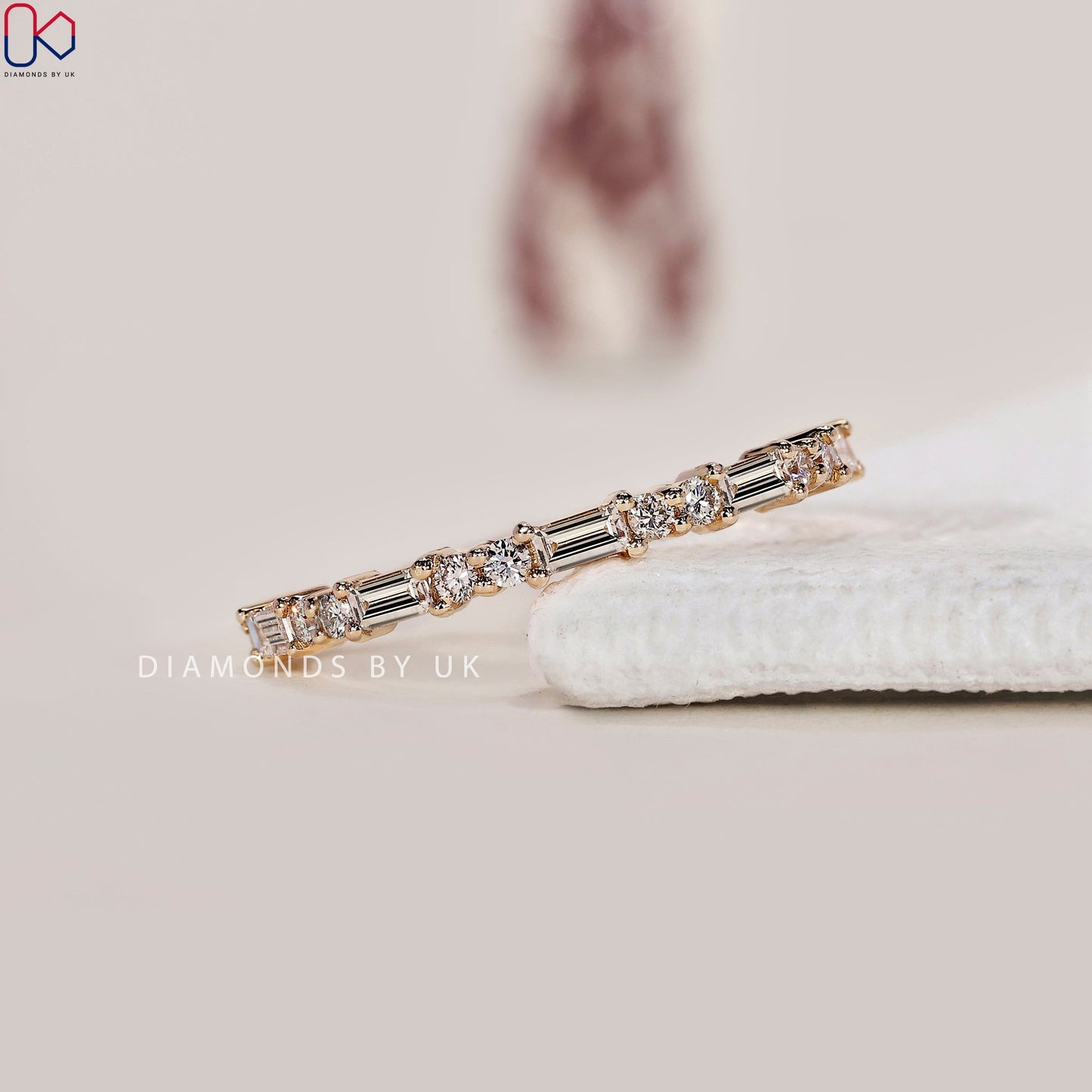 Yellow Gold Baguette And Round Diamond Band