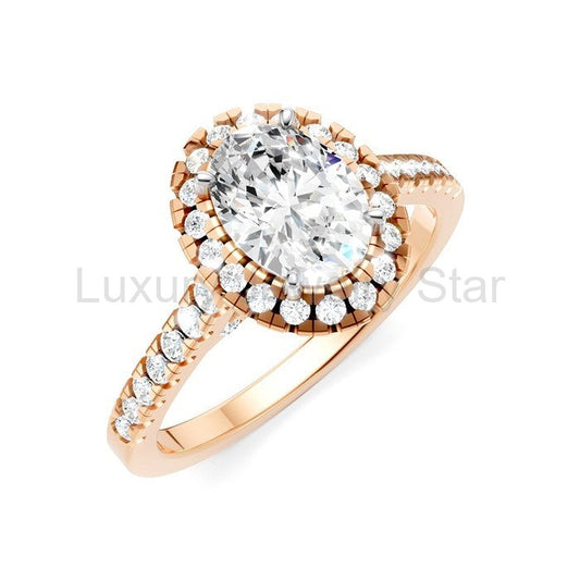 Oval Shape Semi-Mount Halo Diamond Engagement Ring