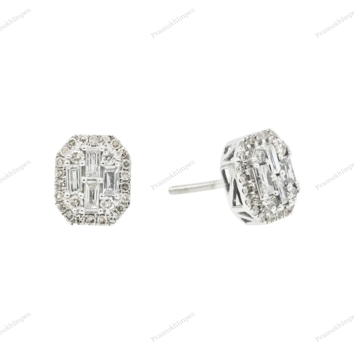Round and Baguette Moissanite Hip Hop Earring