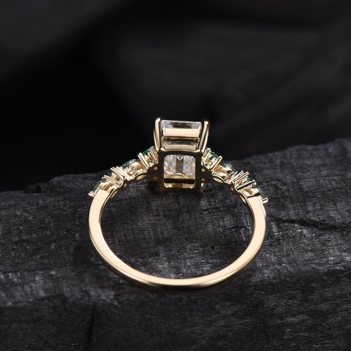 Vintage Emerald Cut Moissanite Engagement Ring Unique Marquise Moss Agate Moissanite Wedding Ring Art Deco Minimalsit Anniversary Ring Gift
