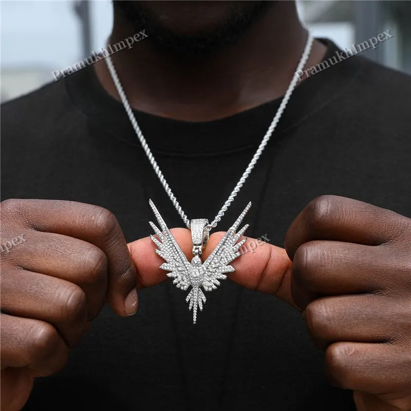 Custom Handmade Moissanite Studded 925 Silver Gold Plated Eagle Necklace