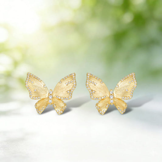 Gilded Textured Wings Butterfly Earrings