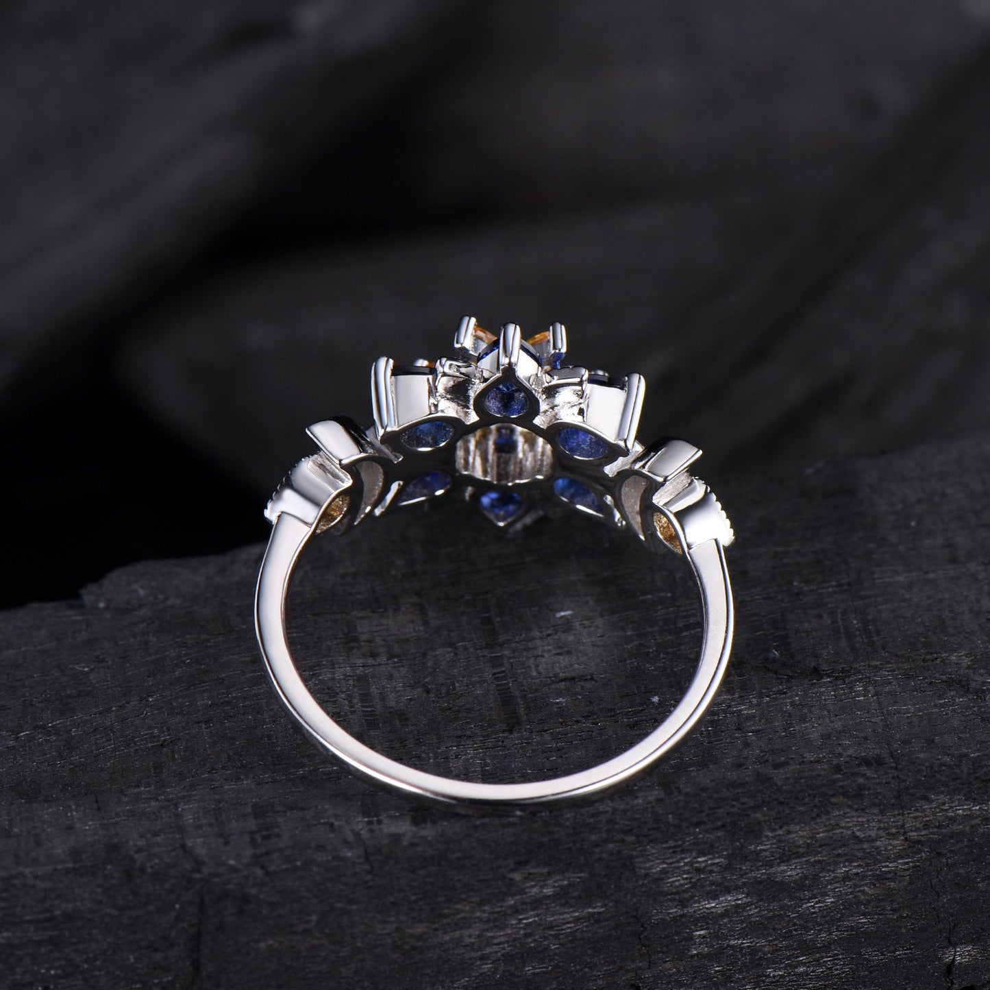Celestial Sun and Moon Engagement Ring | Sapphire & Citrine Floral Mandala