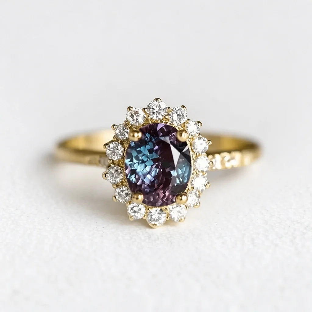 Celine's Deep | Oval Mystical Blue Alexandrite Engagement Ring