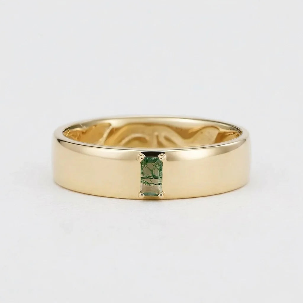 Moss Trace | Inner Engraved Moss Agate Men's Wedding Band