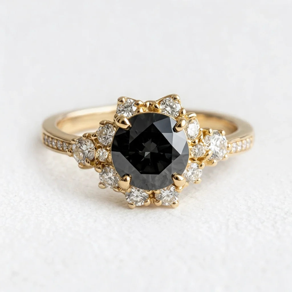 Marina’s Nocturne | Round Black Diamond Halo Engagement Ring