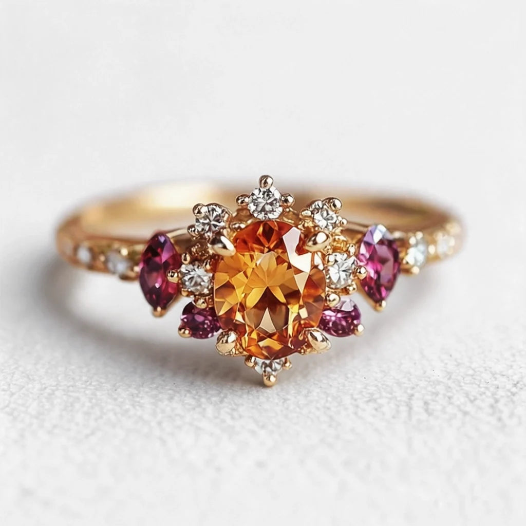 Seraphina’s Ember | Round Spessartine Garnet Engagement Ring