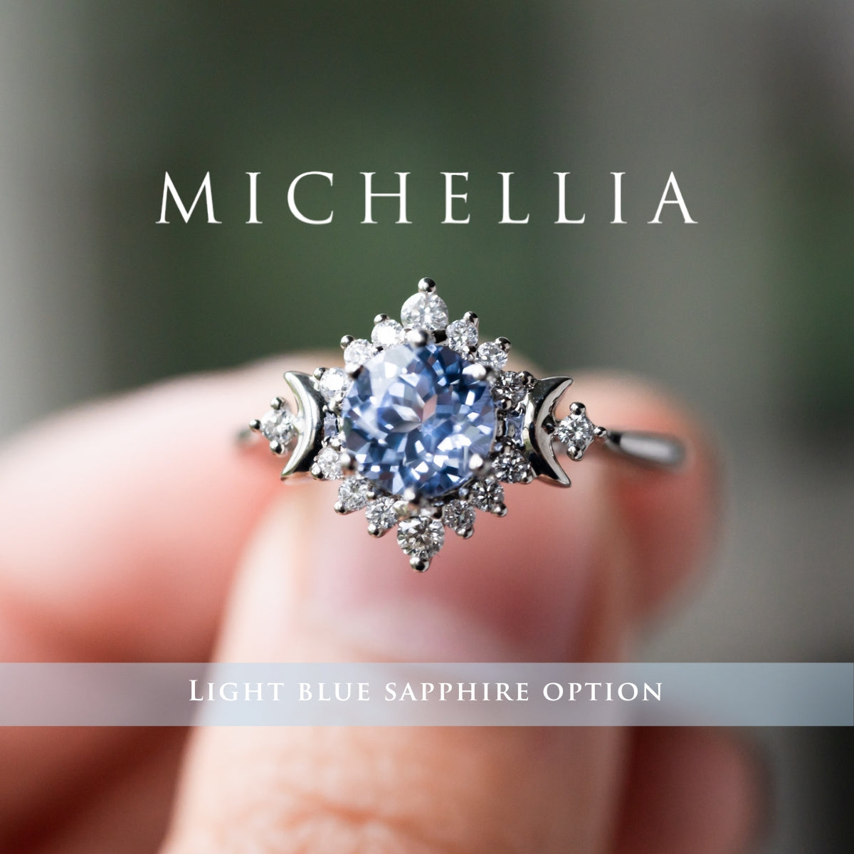 [Selene] Moon Goddess Engagement Ring in Blue Sapphire