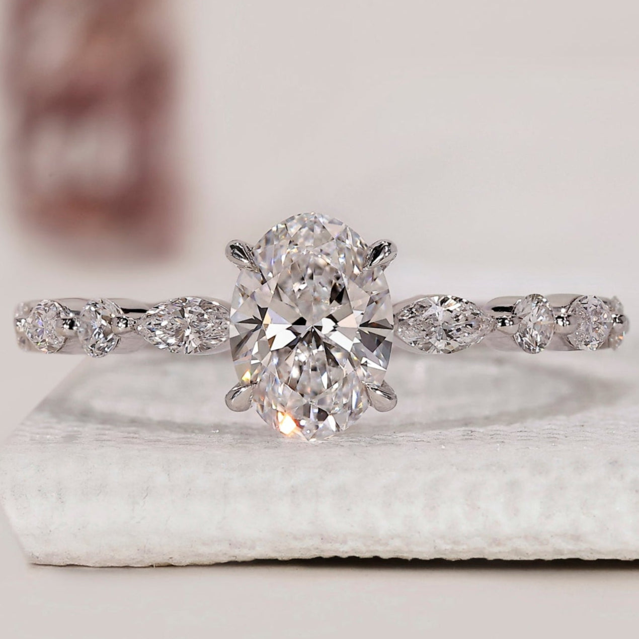 Oval Diamond Engagement Ring In White Gold