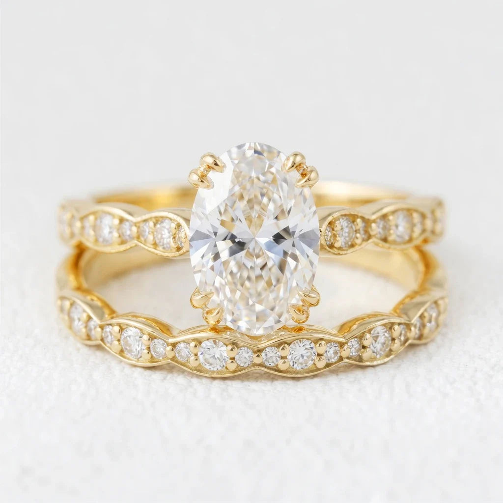 Grace’s Scallop | Vintage Oval Cut Lab Diamond Bridal Set 2pcs